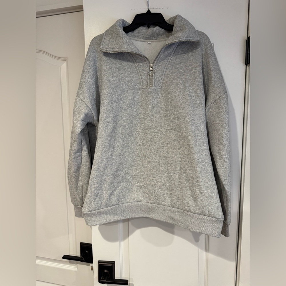 Amazon Women's Light Gray Quarter Zip Pullover Sweatshirt